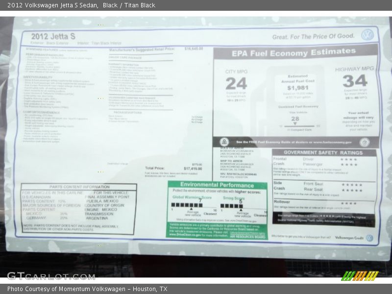 Black / Titan Black 2012 Volkswagen Jetta S Sedan