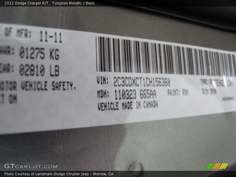 Tungsten Metallic / Black 2012 Dodge Charger R/T