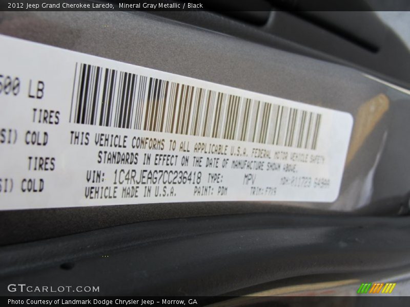 2012 Grand Cherokee Laredo Mineral Gray Metallic Color Code PDM