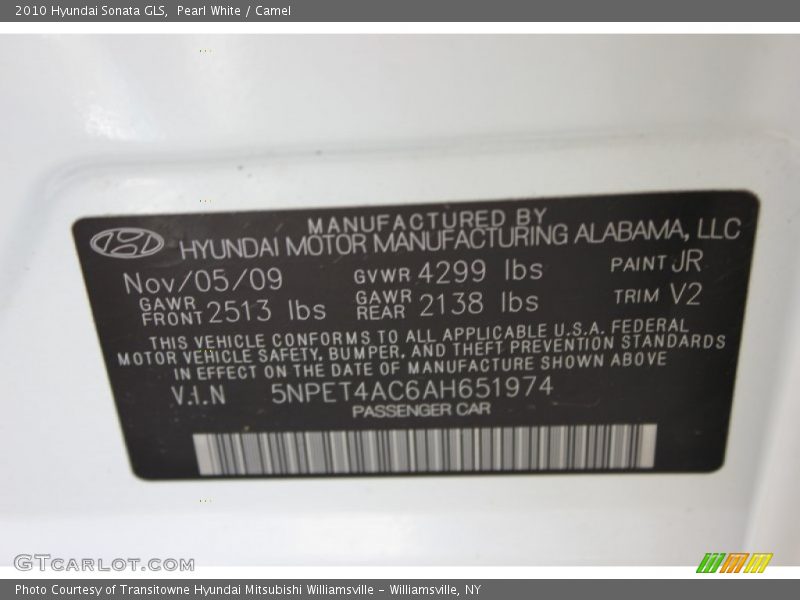 Pearl White / Camel 2010 Hyundai Sonata GLS