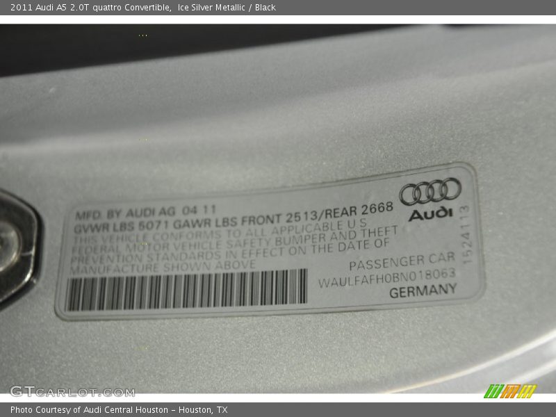 Ice Silver Metallic / Black 2011 Audi A5 2.0T quattro Convertible
