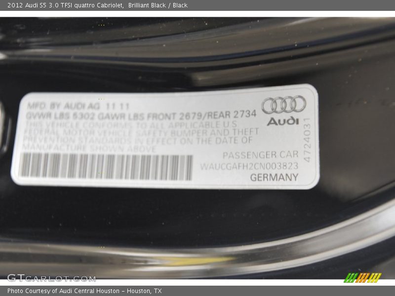 Brilliant Black / Black 2012 Audi S5 3.0 TFSI quattro Cabriolet