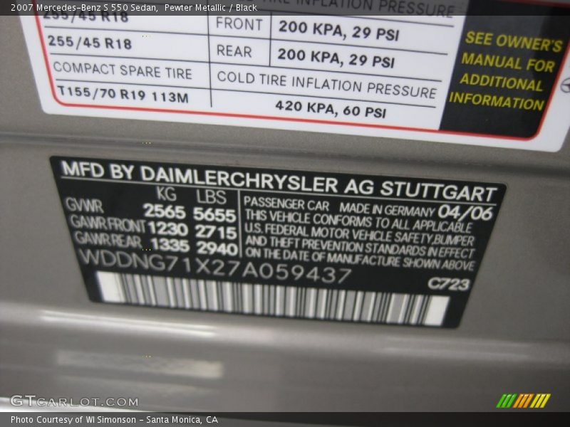 Pewter Metallic / Black 2007 Mercedes-Benz S 550 Sedan