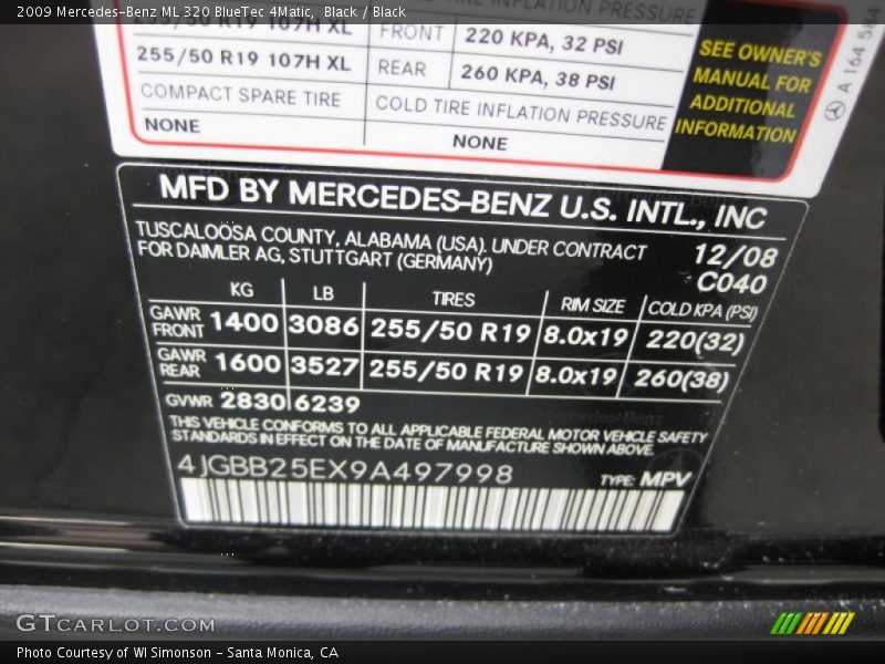 Black / Black 2009 Mercedes-Benz ML 320 BlueTec 4Matic