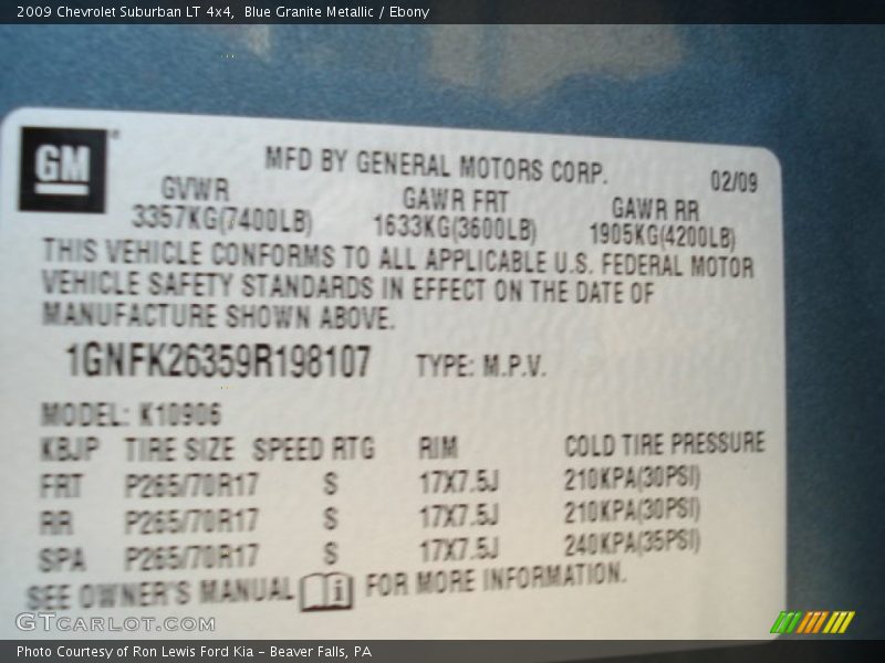 Blue Granite Metallic / Ebony 2009 Chevrolet Suburban LT 4x4