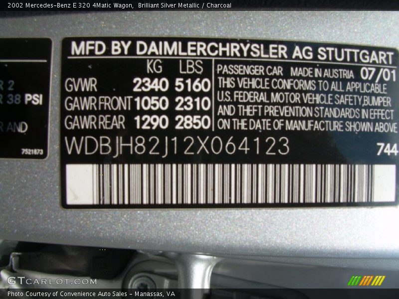 Brilliant Silver Metallic / Charcoal 2002 Mercedes-Benz E 320 4Matic Wagon