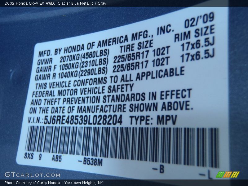 Glacier Blue Metallic / Gray 2009 Honda CR-V EX 4WD