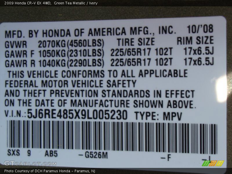 Green Tea Metallic / Ivory 2009 Honda CR-V EX 4WD