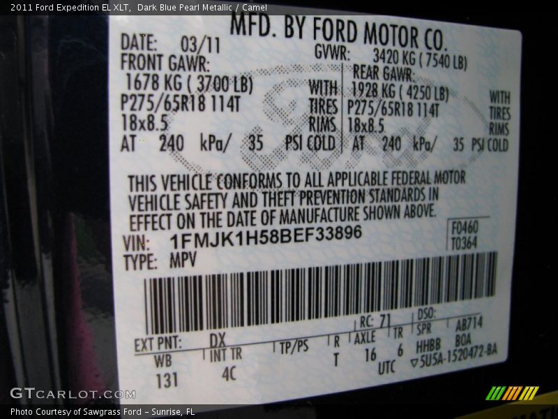 Dark Blue Pearl Metallic / Camel 2011 Ford Expedition EL XLT