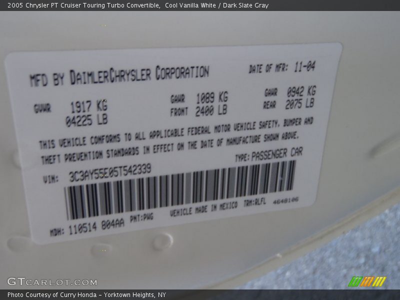 Cool Vanilla White / Dark Slate Gray 2005 Chrysler PT Cruiser Touring Turbo Convertible