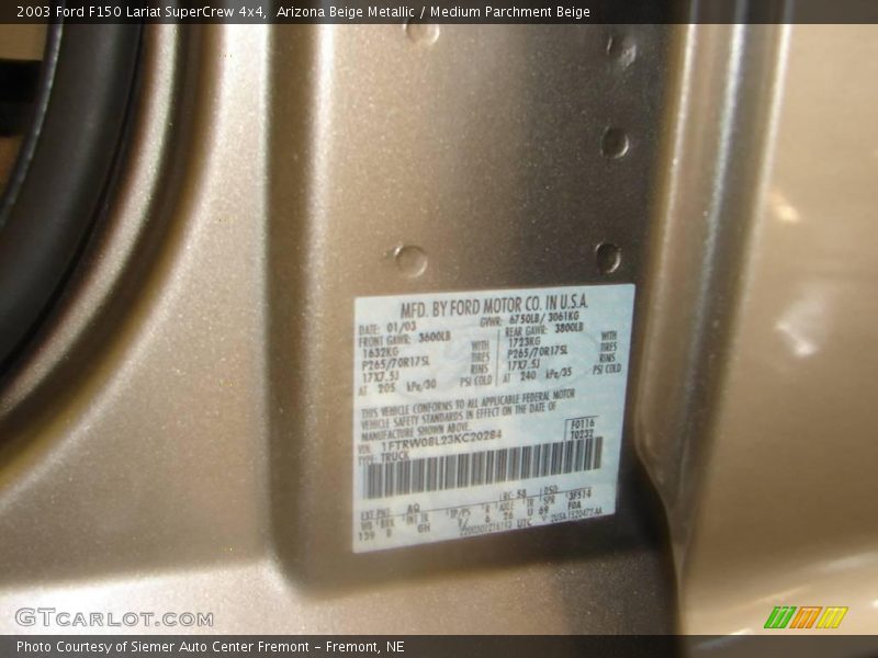 Arizona Beige Metallic / Medium Parchment Beige 2003 Ford F150 Lariat SuperCrew 4x4