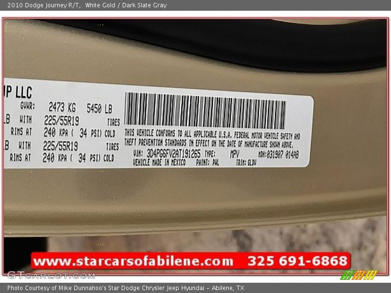 White Gold / Dark Slate Gray 2010 Dodge Journey R/T
