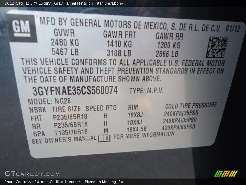 Gray Flannel Metallic / Titanium/Ebony 2012 Cadillac SRX Luxury
