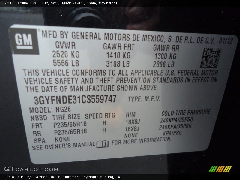 Black Raven / Shale/Brownstone 2012 Cadillac SRX Luxury AWD