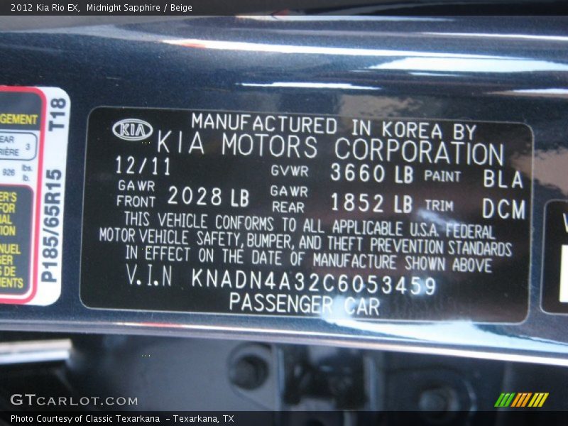 BLA - 2012 Kia Rio EX