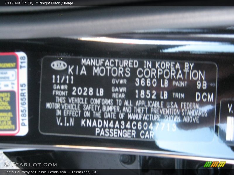 2012 Rio EX Midnight Black Color Code 9B