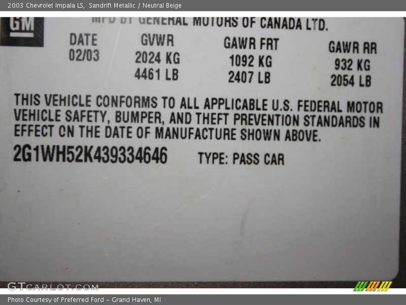 Sandrift Metallic / Neutral Beige 2003 Chevrolet Impala LS
