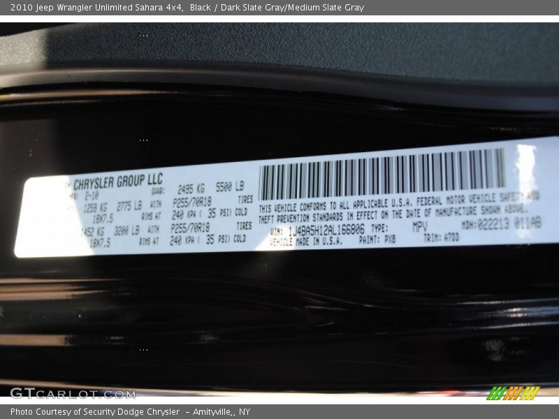 Black / Dark Slate Gray/Medium Slate Gray 2010 Jeep Wrangler Unlimited Sahara 4x4
