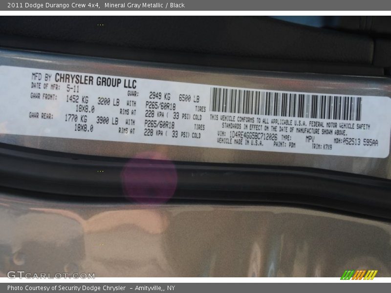 Mineral Gray Metallic / Black 2011 Dodge Durango Crew 4x4