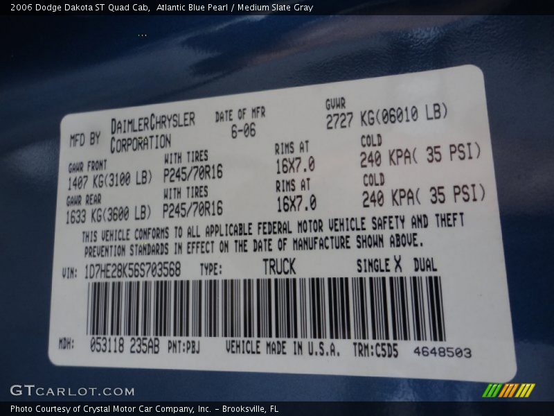 Atlantic Blue Pearl / Medium Slate Gray 2006 Dodge Dakota ST Quad Cab