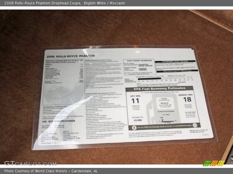  2008 Phantom Drophead Coupe  Window Sticker