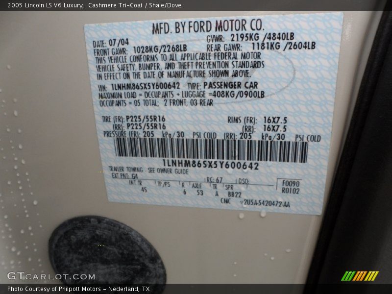 2005 LS V6 Luxury Cashmere Tri-Coat Color Code G4