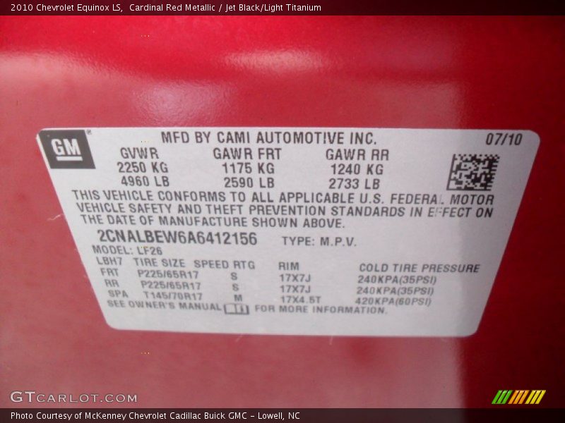 Cardinal Red Metallic / Jet Black/Light Titanium 2010 Chevrolet Equinox LS