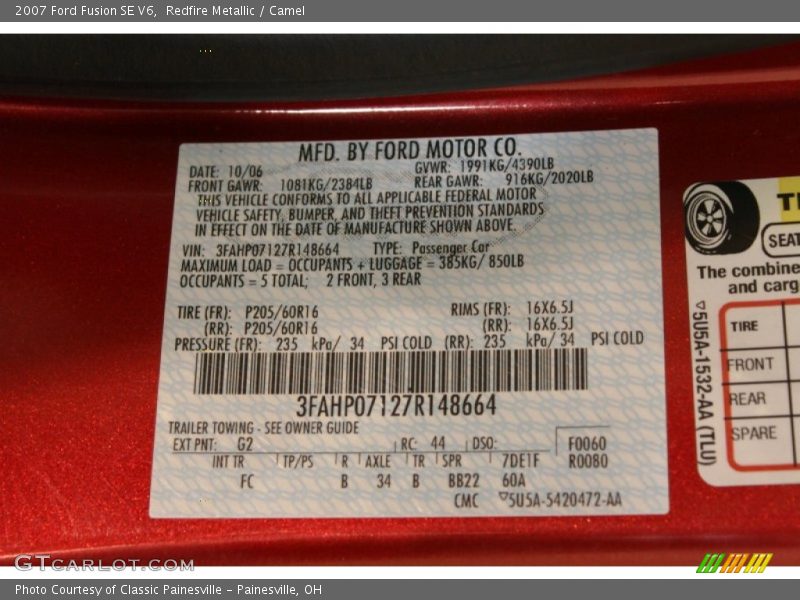 Redfire Metallic / Camel 2007 Ford Fusion SE V6