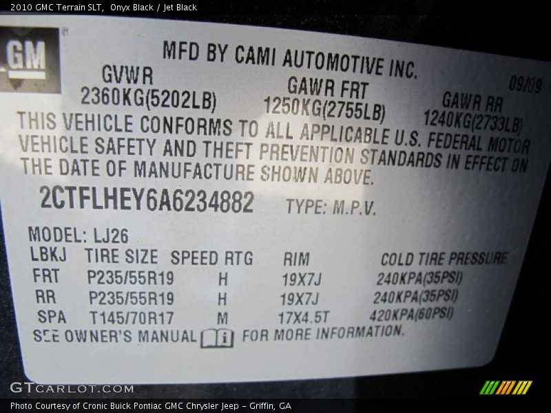Onyx Black / Jet Black 2010 GMC Terrain SLT