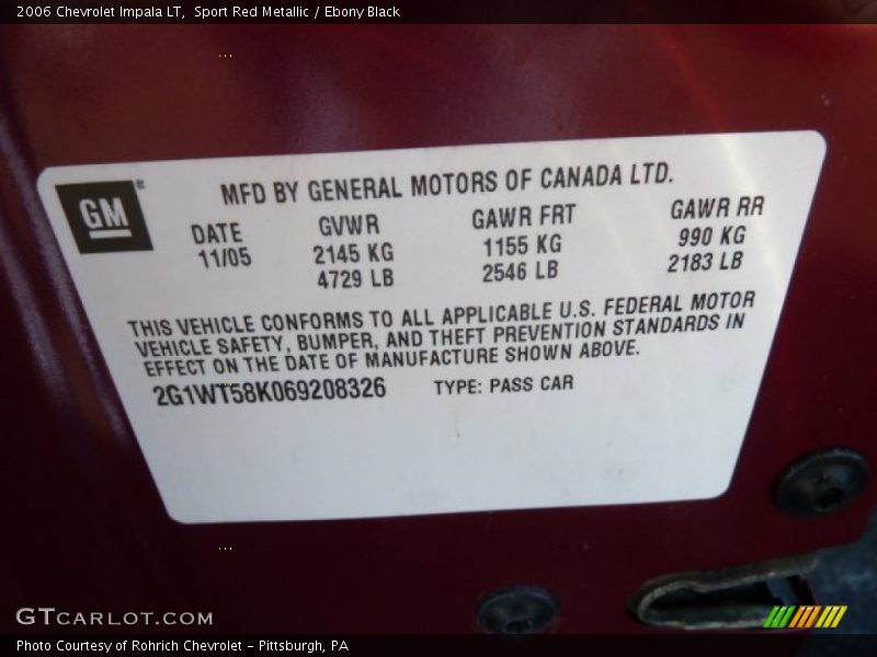 Sport Red Metallic / Ebony Black 2006 Chevrolet Impala LT