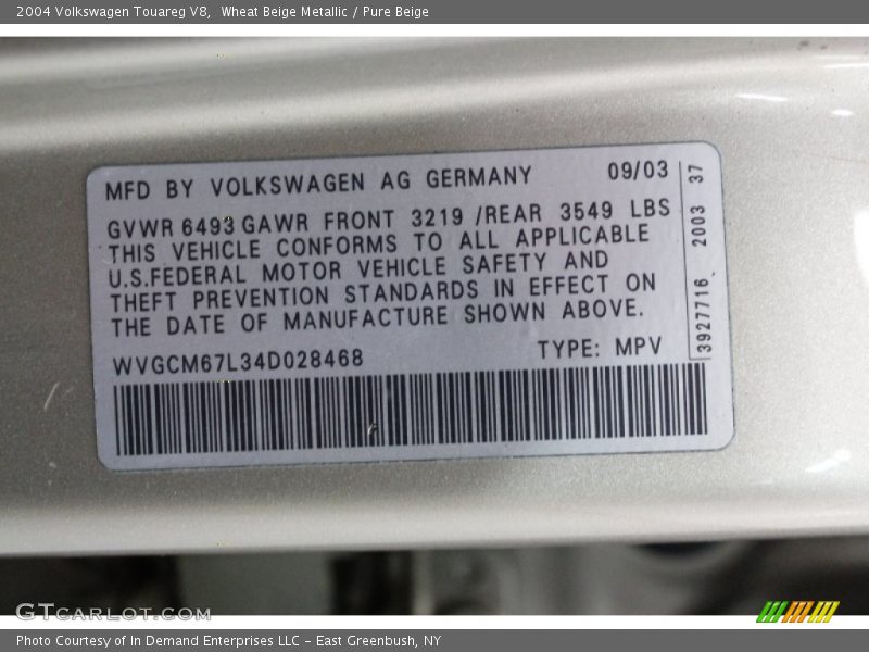 Wheat Beige Metallic / Pure Beige 2004 Volkswagen Touareg V8