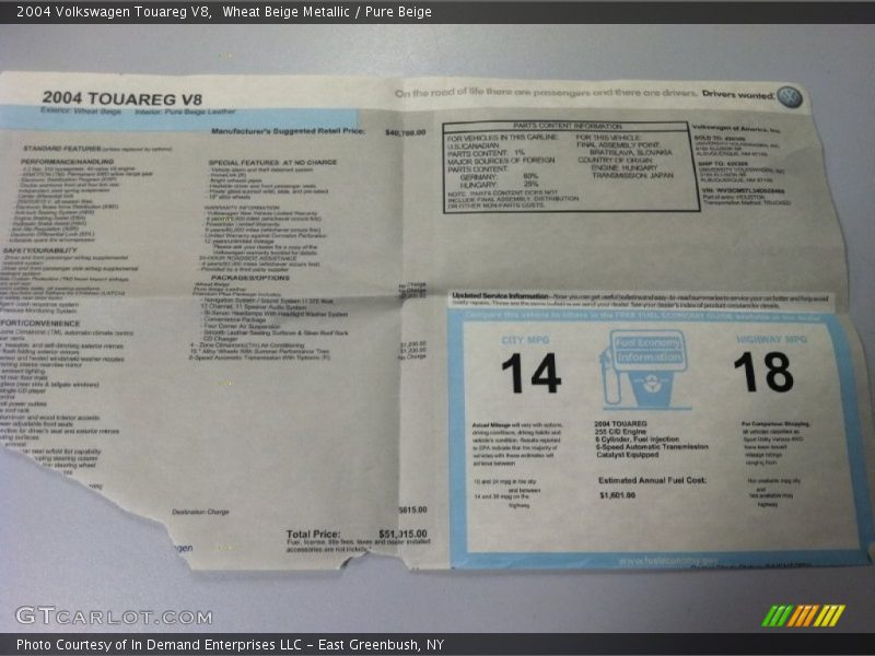 Wheat Beige Metallic / Pure Beige 2004 Volkswagen Touareg V8