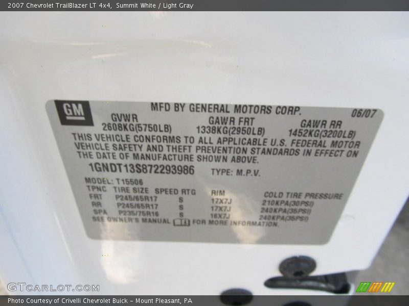 Summit White / Light Gray 2007 Chevrolet TrailBlazer LT 4x4