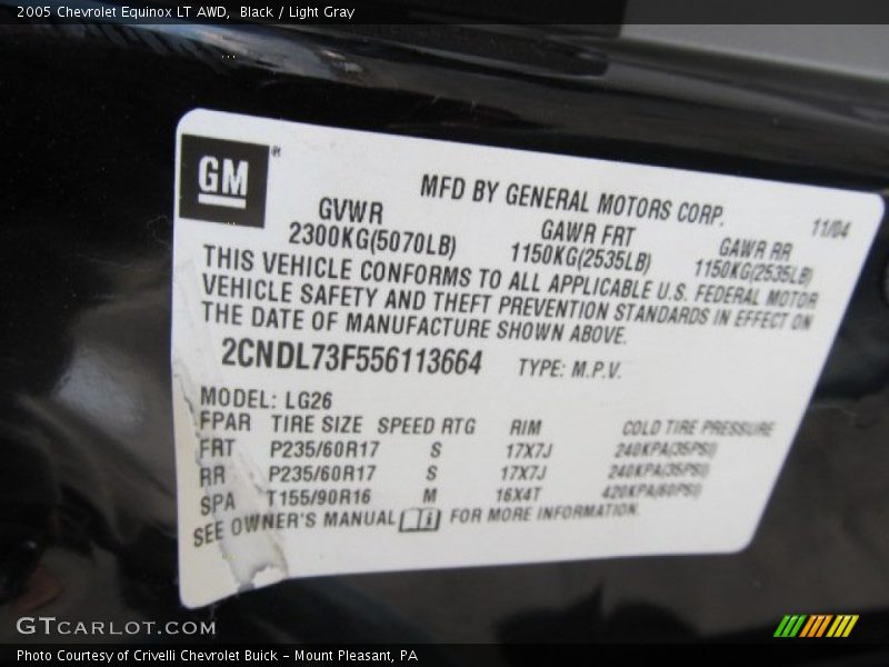 Black / Light Gray 2005 Chevrolet Equinox LT AWD