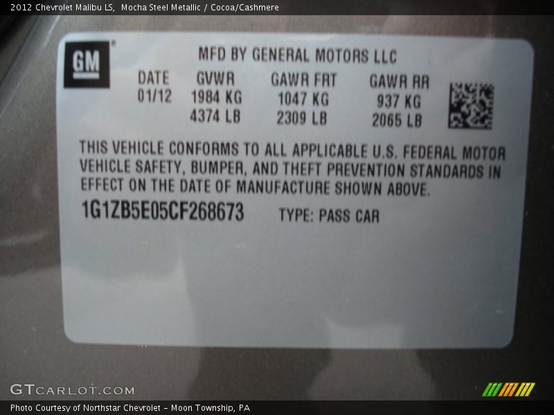 Mocha Steel Metallic / Cocoa/Cashmere 2012 Chevrolet Malibu LS