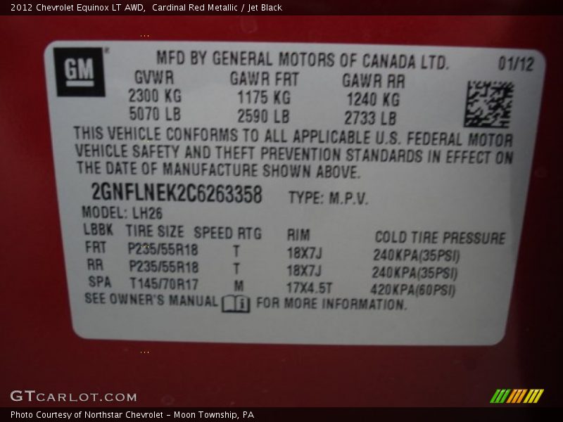 Cardinal Red Metallic / Jet Black 2012 Chevrolet Equinox LT AWD