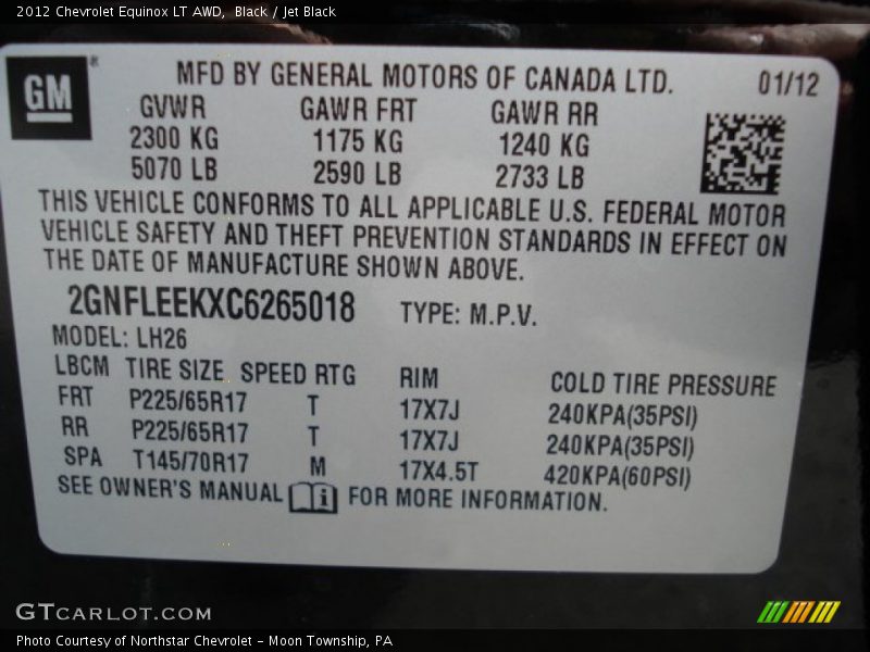 Black / Jet Black 2012 Chevrolet Equinox LT AWD