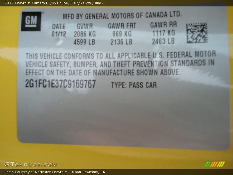 Rally Yellow / Black 2012 Chevrolet Camaro LT/RS Coupe