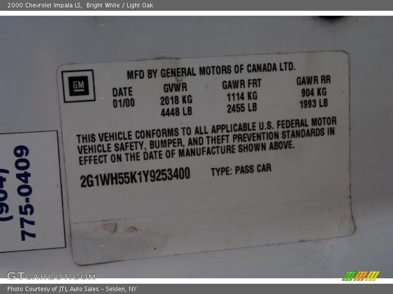 Bright White / Light Oak 2000 Chevrolet Impala LS