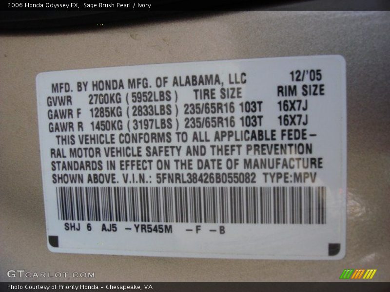 Sage Brush Pearl / Ivory 2006 Honda Odyssey EX