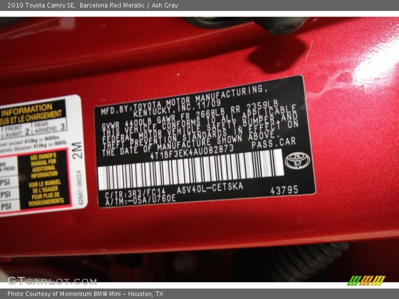 Barcelona Red Metallic / Ash Gray 2010 Toyota Camry SE