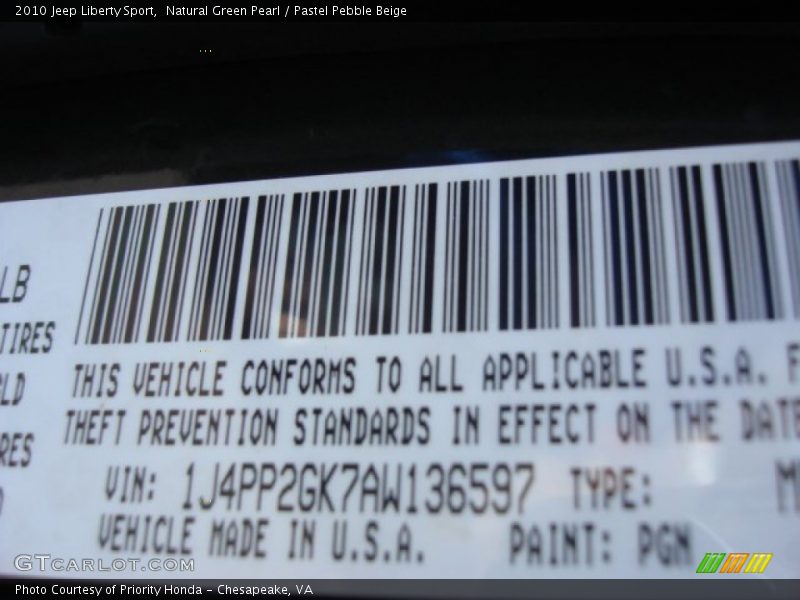 2010 Liberty Sport Natural Green Pearl Color Code PGN