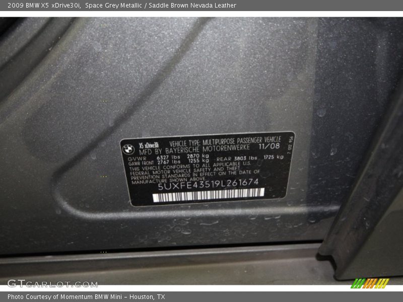 Space Grey Metallic / Saddle Brown Nevada Leather 2009 BMW X5 xDrive30i