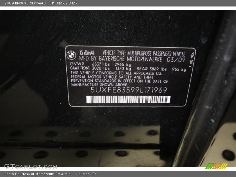 Jet Black / Black 2009 BMW X5 xDrive48i
