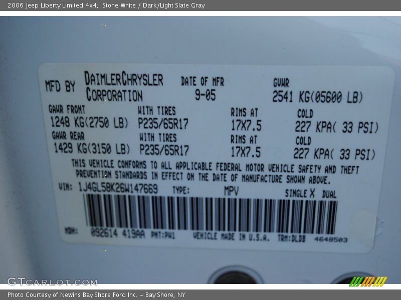 2006 Liberty Limited 4x4 Stone White Color Code PW1