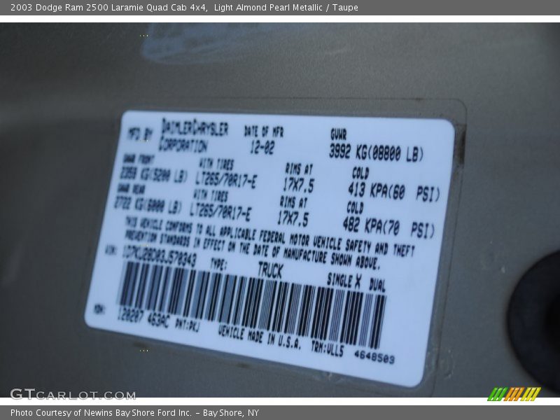 Light Almond Pearl Metallic / Taupe 2003 Dodge Ram 2500 Laramie Quad Cab 4x4
