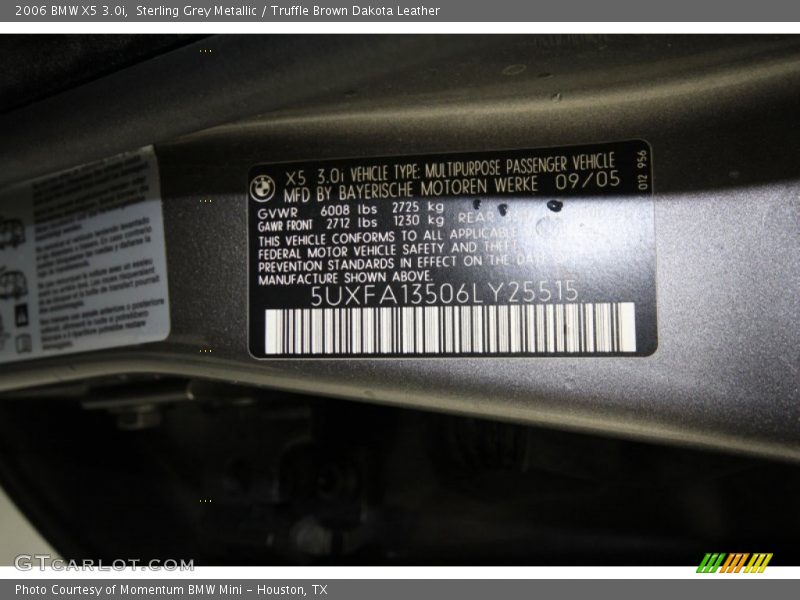 Sterling Grey Metallic / Truffle Brown Dakota Leather 2006 BMW X5 3.0i