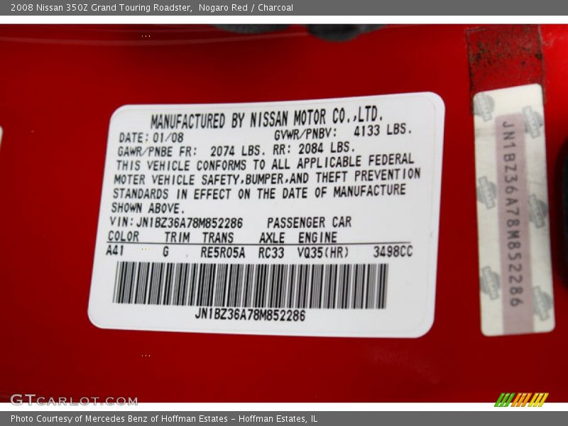 Nogaro Red / Charcoal 2008 Nissan 350Z Grand Touring Roadster