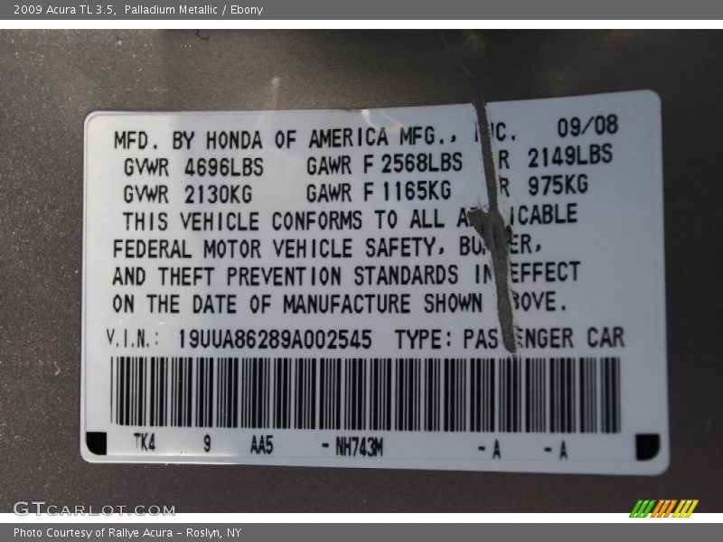 Palladium Metallic / Ebony 2009 Acura TL 3.5