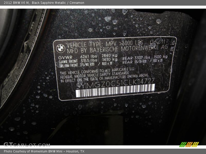 Black Sapphire Metallic / Cinnamon 2012 BMW X6 M